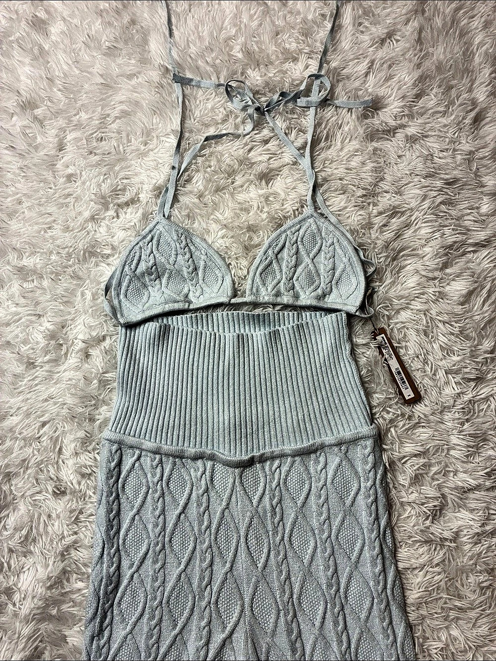 Skims Knit Halter Wide Leg Jumpsuit in Blue NWT